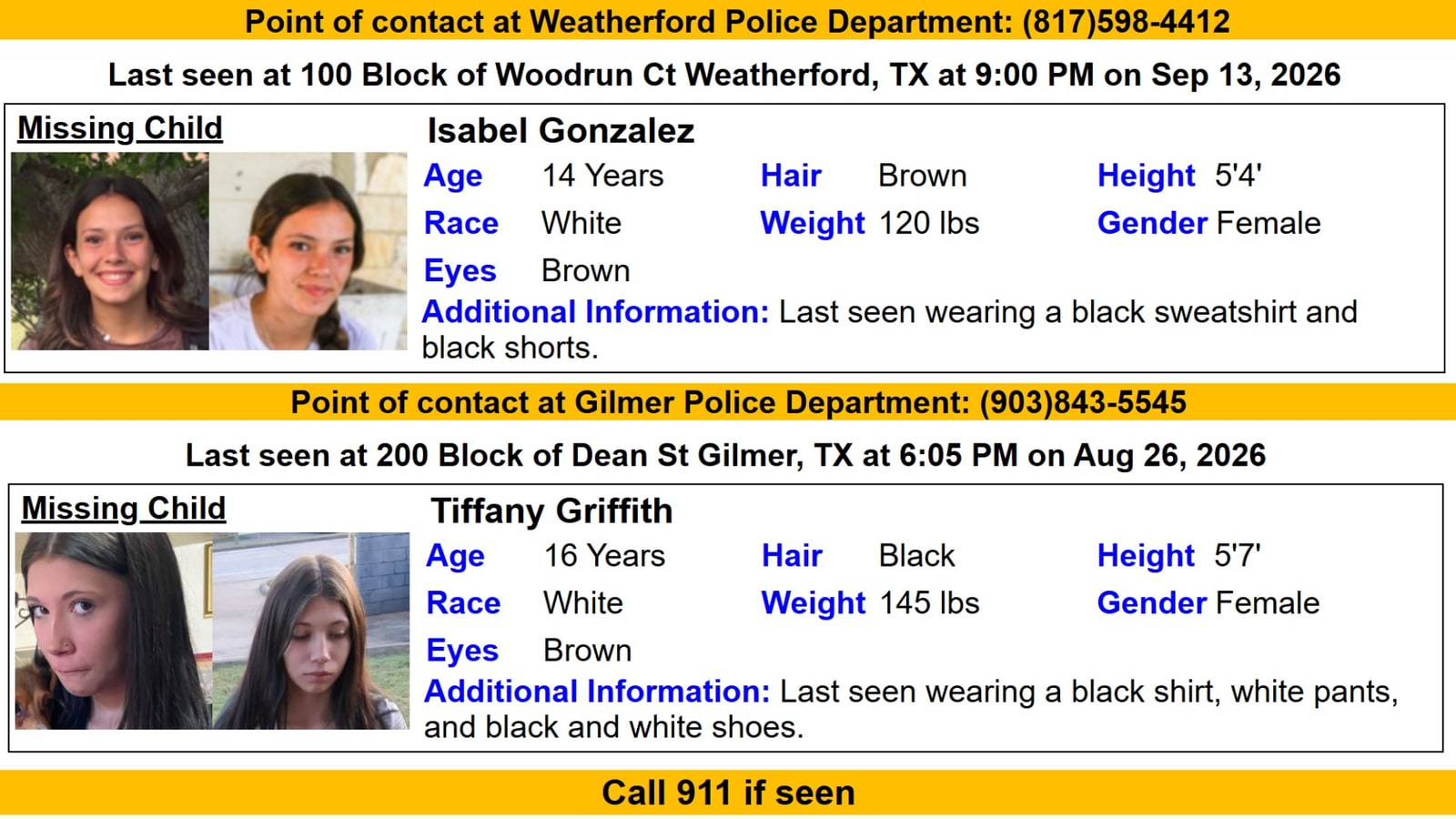 Two Amber Alerts Issued by DPS Monday Night